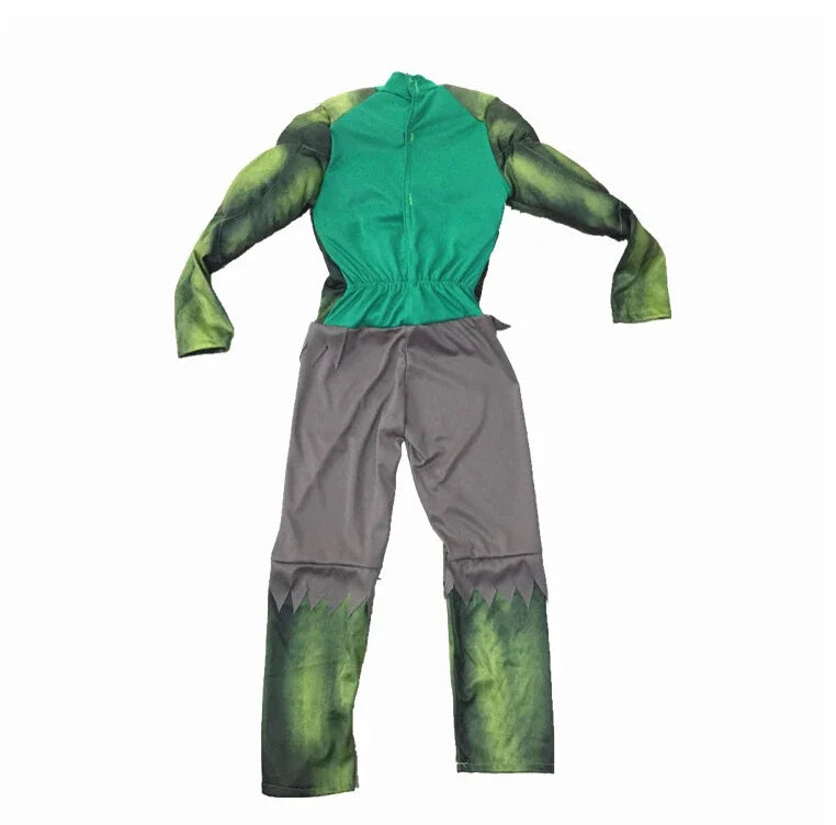 Boys Green Hulk Superhero Muscle Costume | Incredible Monster Jumpsuit Set with Mask