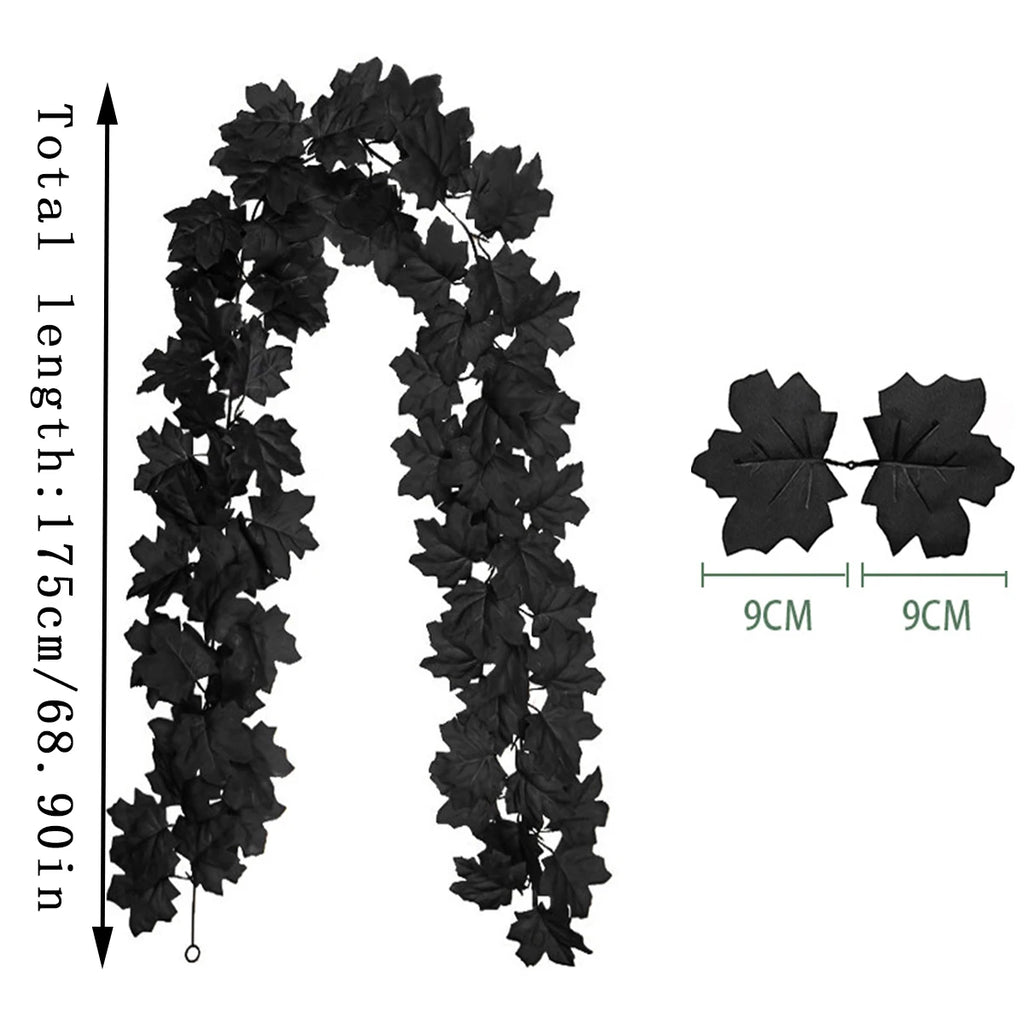Gothic Halloween Black Maple Leaf Garland (3.9ft) - Halloween Decor