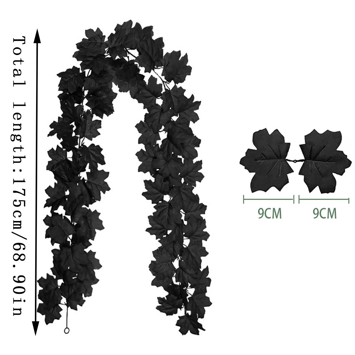 Gothic Halloween Black Maple Leaf Garland (3.9ft) - Halloween Decor