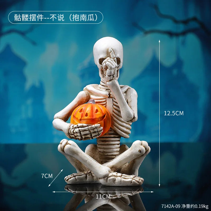 Light-Up Skeleton Pumpkin Figurine | Cute Resin Halloween Tabletop Decor