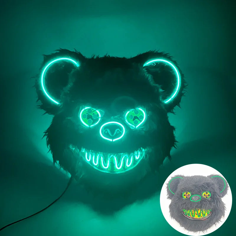 Scary LED Light-Up Halloween Mask | Creepy Rabbit &amp; Bloody Bear Styles | 3-Mode EL Wire Purge Mask