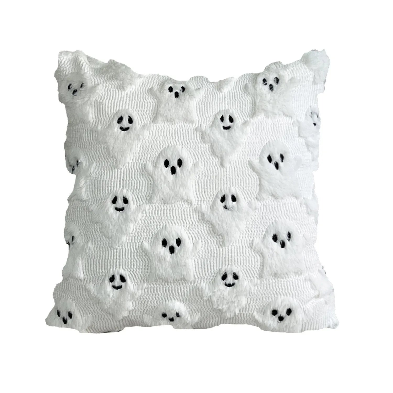 Tufted Ghost & Pumpkin Pillow Cover | Cozy Faux Fur Cute Halloween Decor (Case Only)