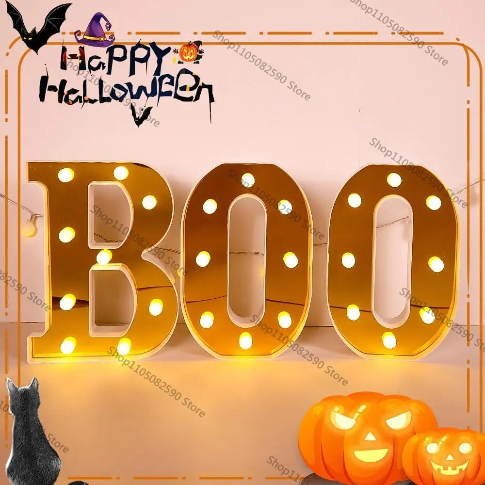 "BOO" Marquee Light-Up Letters Sign | Battery-Operated Halloween Decor