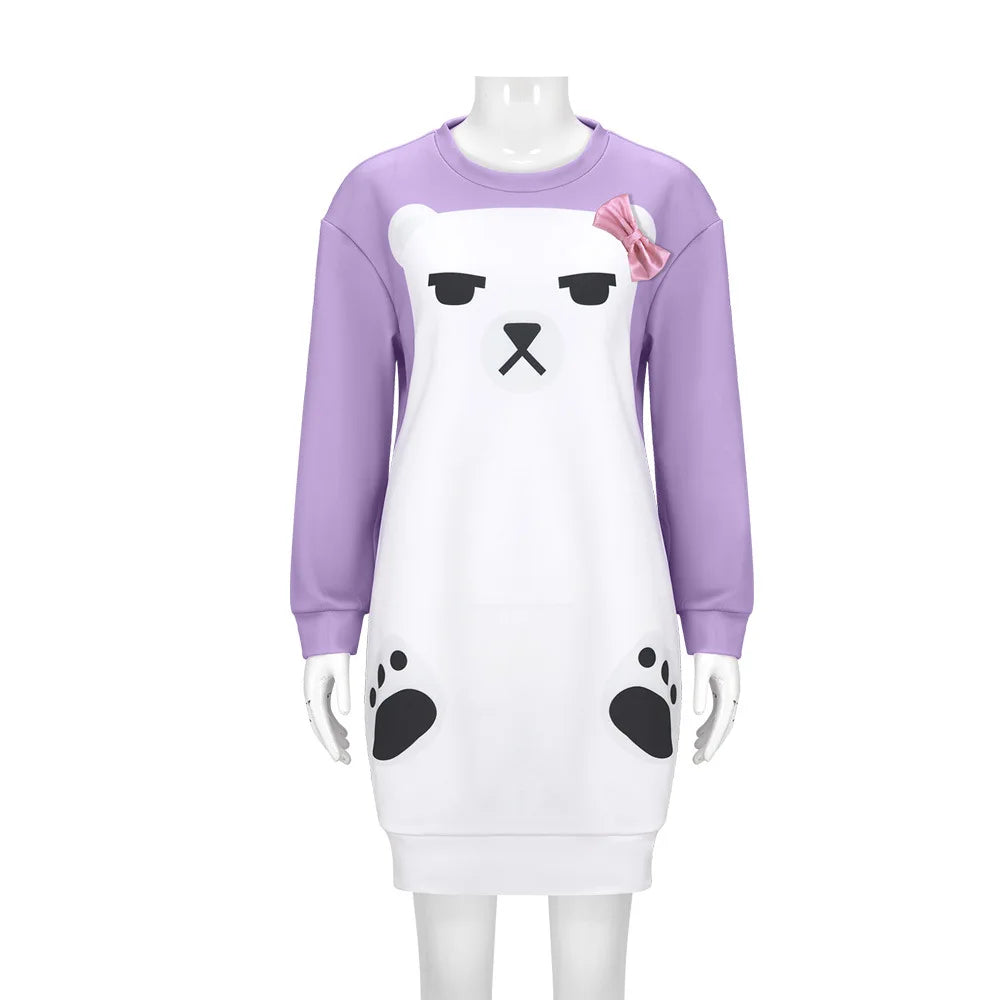 K Pop Demon Hunter of Mira Cosplay Purple Sleepdress & Headwear | White Bear Pajama | Girls Halloween Party Outfits