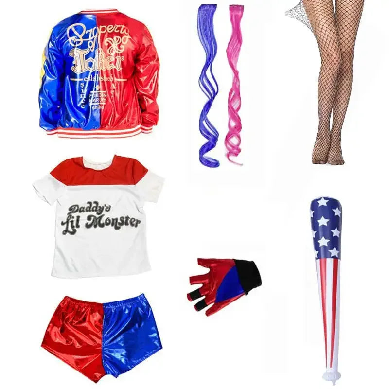 Girls Harley Villain Quinn Costume Components | Jacket, Shorts, Shirt & Accessories (Items Sold Separately) | Costume Halloween Enfant Fille