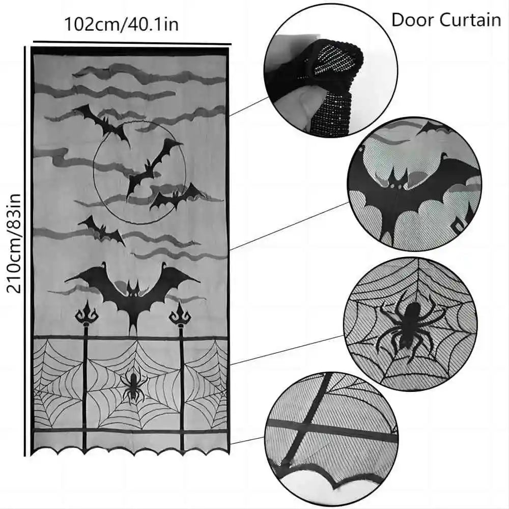 Black Lace Spiderweb Decor Collection | Halloween Mantel Scarf, Lampshade Covers & Table Topper