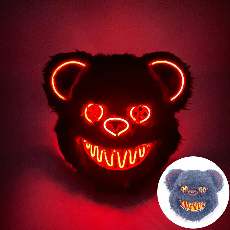 Scary LED Light-Up Halloween Mask | Creepy Rabbit &amp; Bloody Bear Styles | 3-Mode EL Wire Purge Mask