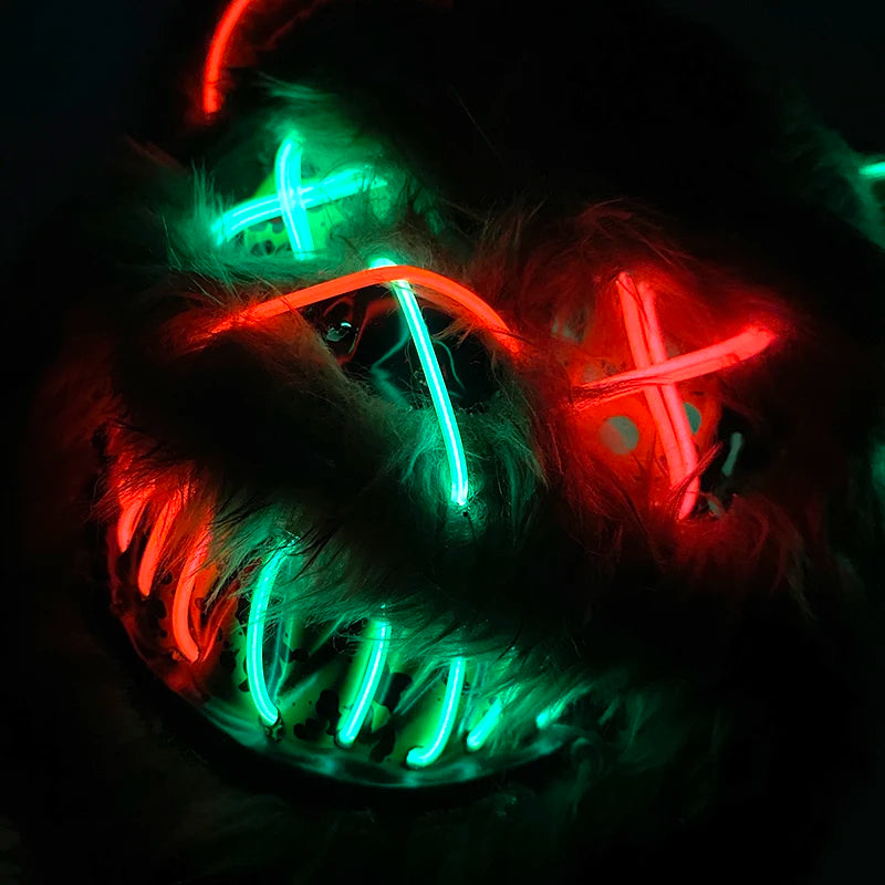 Scary LED Light-Up Halloween Mask | Creepy Rabbit &amp; Bloody Bear Styles | 3-Mode EL Wire Purge Mask
