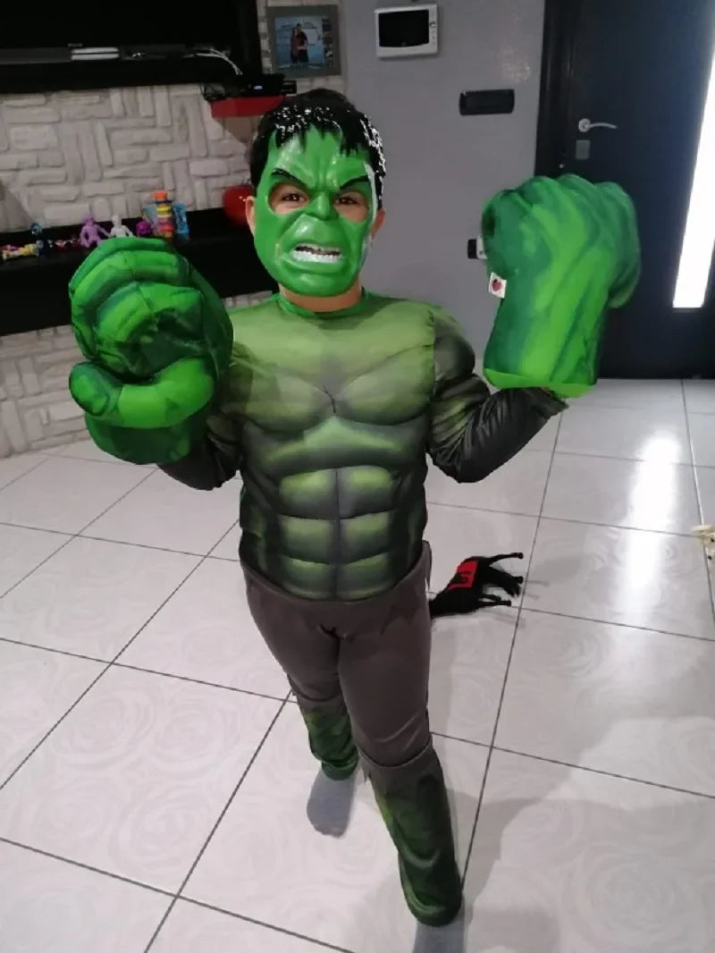 Boys Green Hulk Superhero Muscle Costume | Incredible Monster Jumpsuit Set with Mask