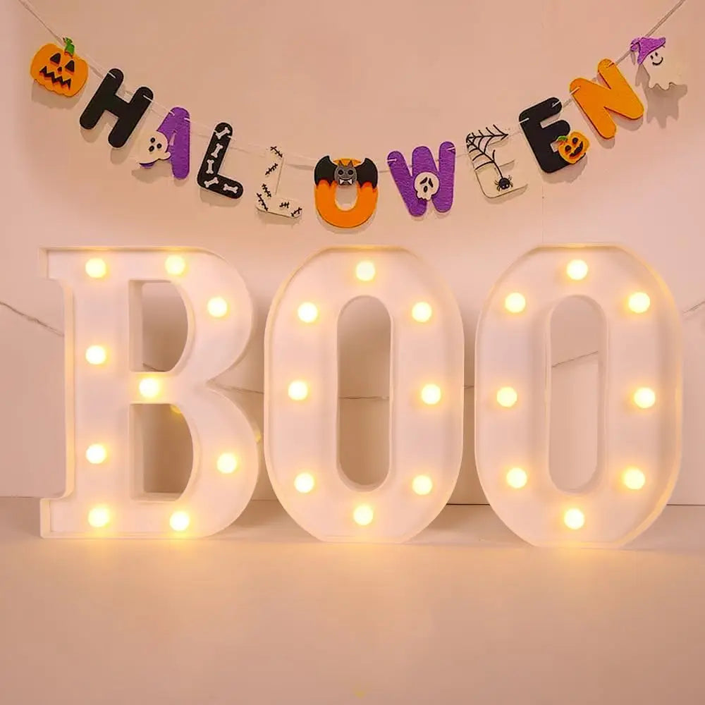 "BOO" Marquee Light-Up Letters Sign | Battery-Operated Halloween Decor