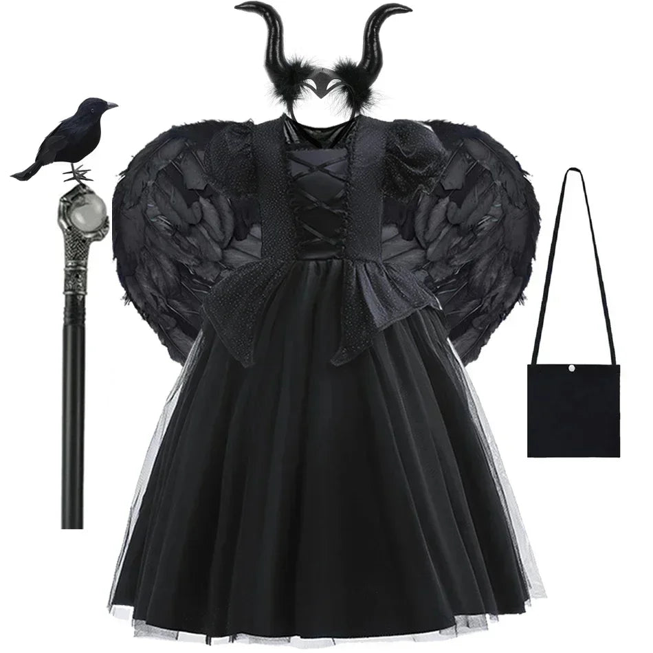 Maleficent Costume for Girls Halloween Witch Cosplay Black Witch
