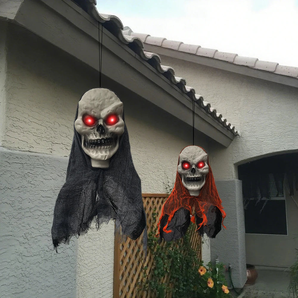 Hanging Skulls with Glowing Red Eyes (2-Pack