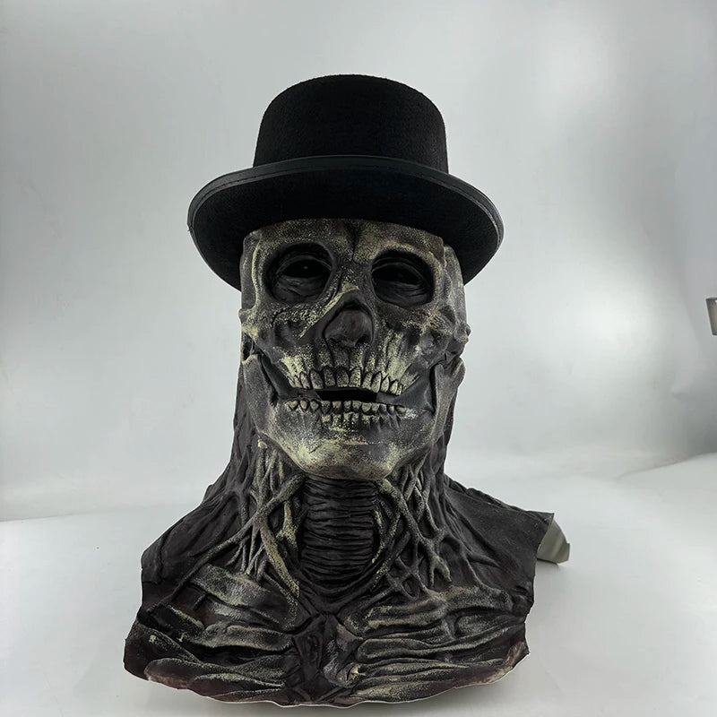 Scary Skeleton Gentleman Mask | Full Head & Chest Latex Horror Mask with Top Hat