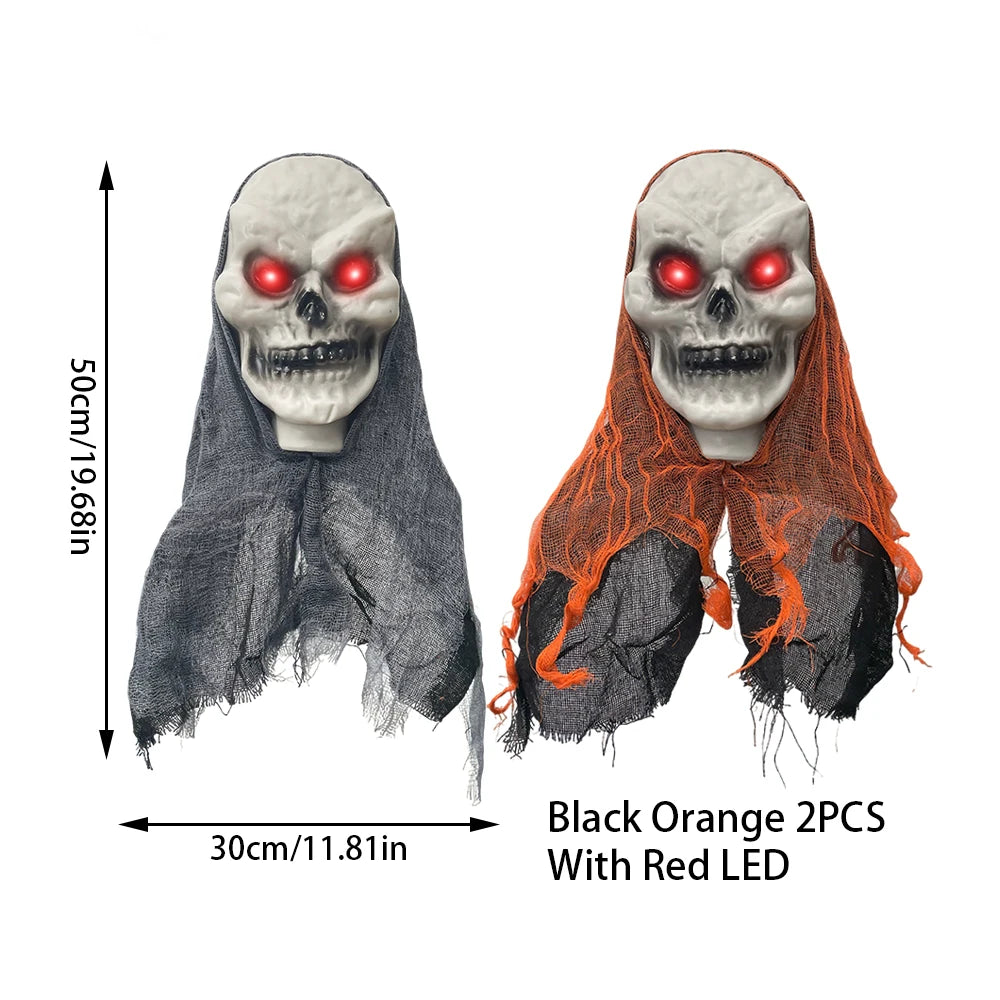 Hanging Skulls with Glowing Red Eyes (2-Pack