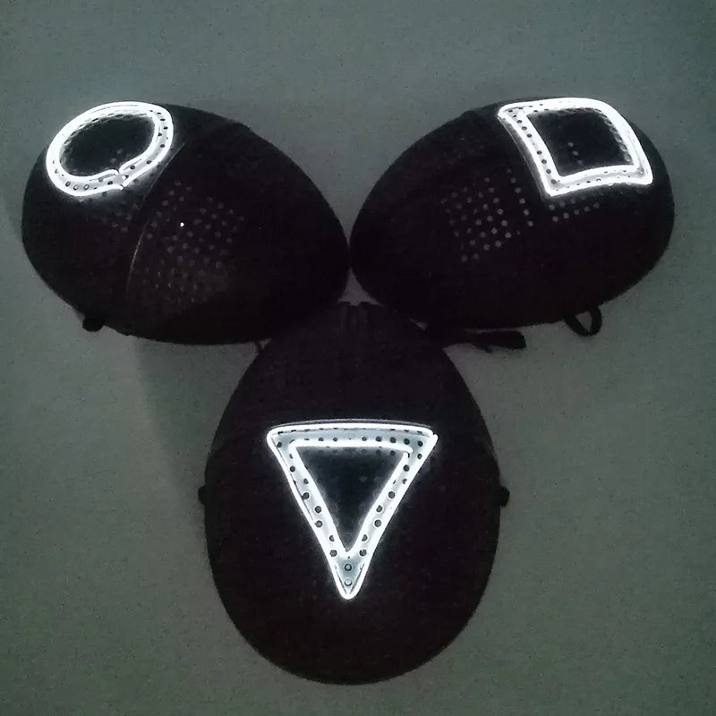 Glow in the Dark Guard Mask (4-Mode) | Triangle, Square, or Circle EL Wire Cosplay Mask
