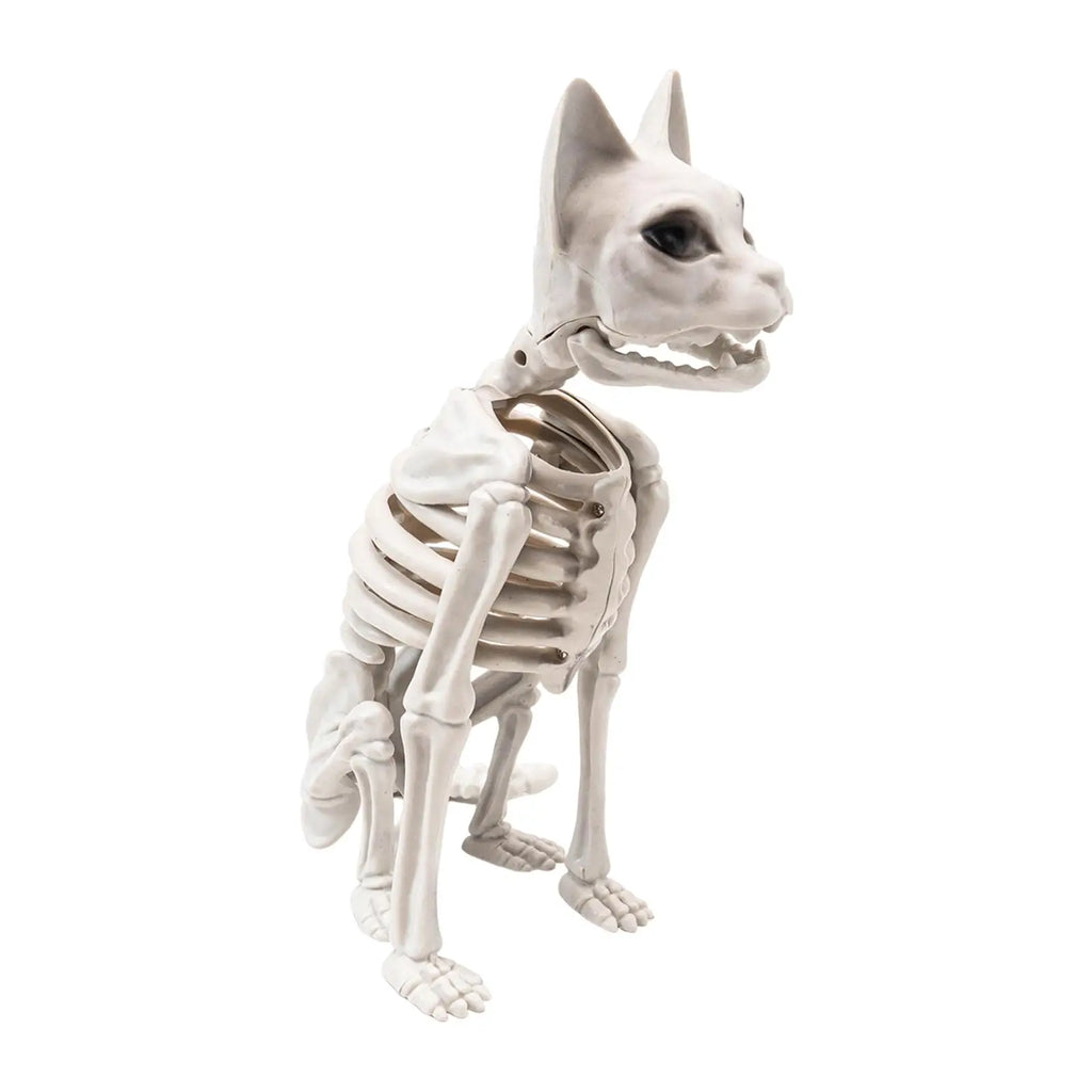 Halloween Cat Skeleton Statue | 13.4" Spooky Plastic Animal Bones Prop