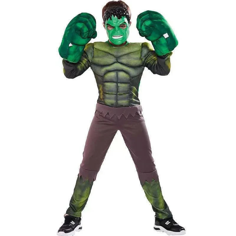 Boys Green Hulk Superhero Muscle Costume | Incredible Monster Jumpsuit Set with Mask