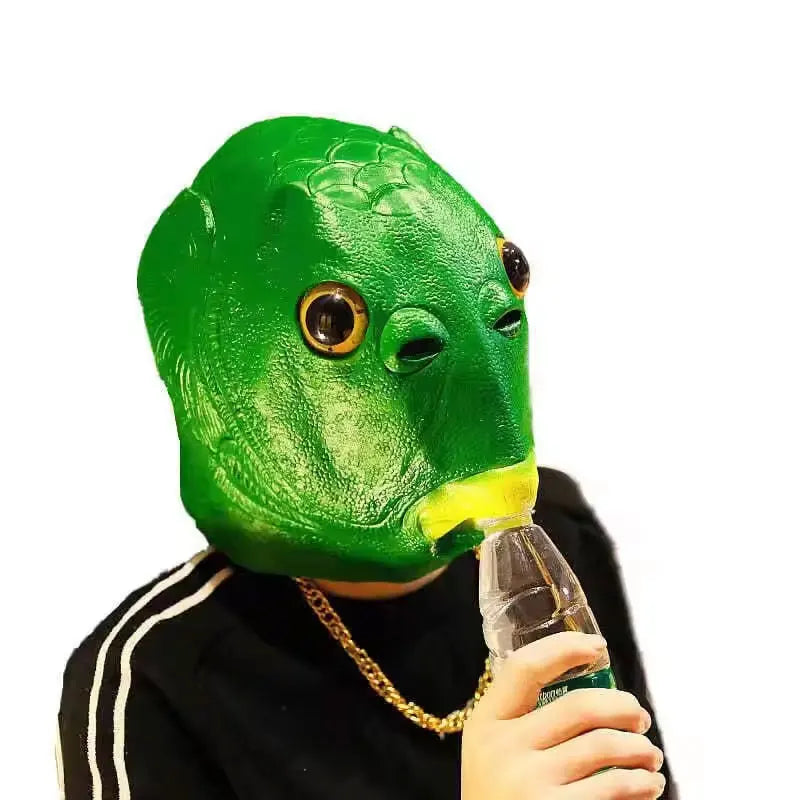 Funny Fish Head Mask | Weird Monster Full-Head Vinyl Mask for Halloween, Parties & Memes