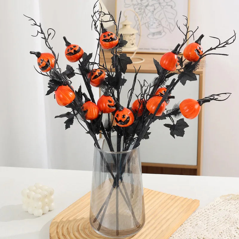 Spooky Pumpkin & Jack o' Lantern Branches (5-Pack) | Cute Halloween Tabletop Decor Stems