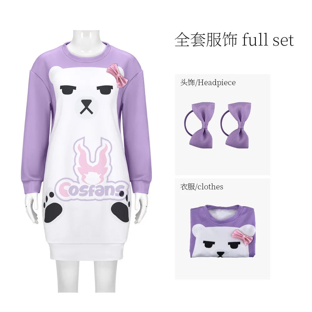 K Pop Demon Hunter of Mira Cosplay Purple Sleepdress & Headwear | White Bear Pajama | Girls Halloween Party Outfits