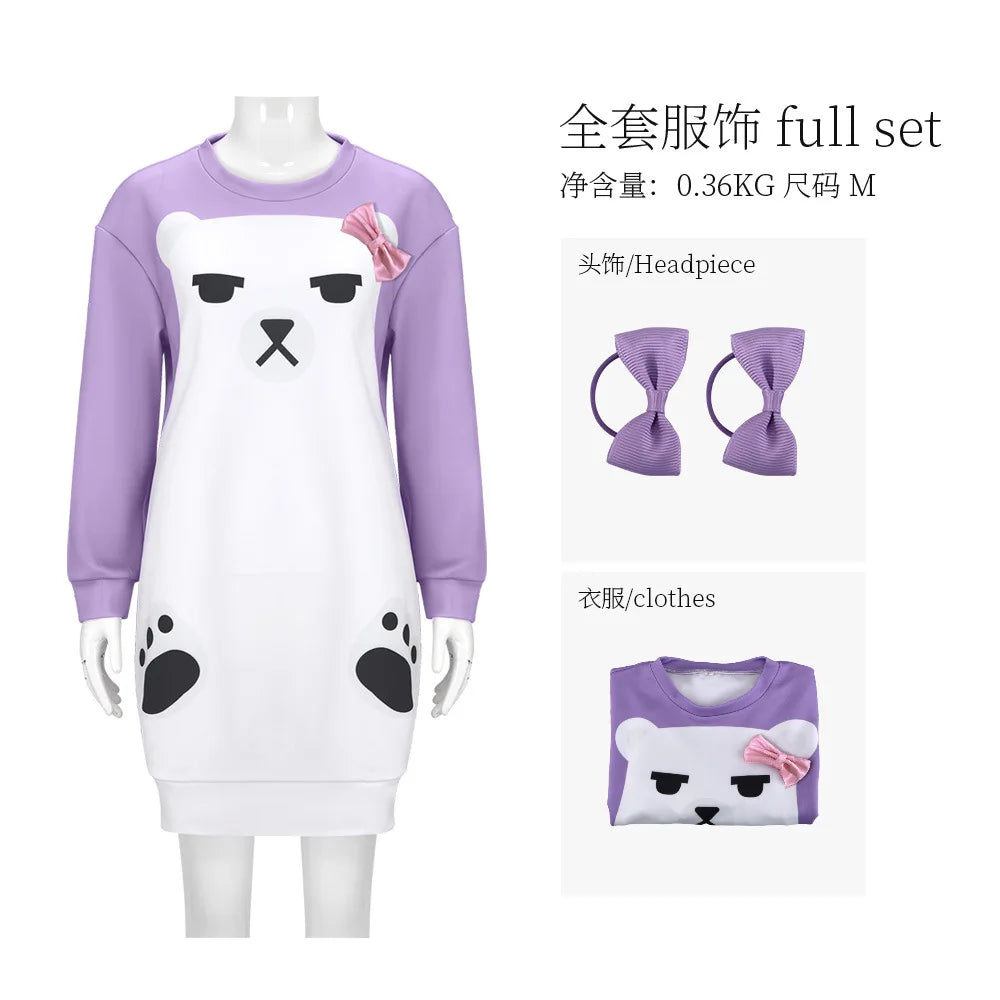 K Pop Demon Hunter of Mira Cosplay Purple Sleepdress & Headwear | White Bear Pajama | Girls Halloween Party Outfits