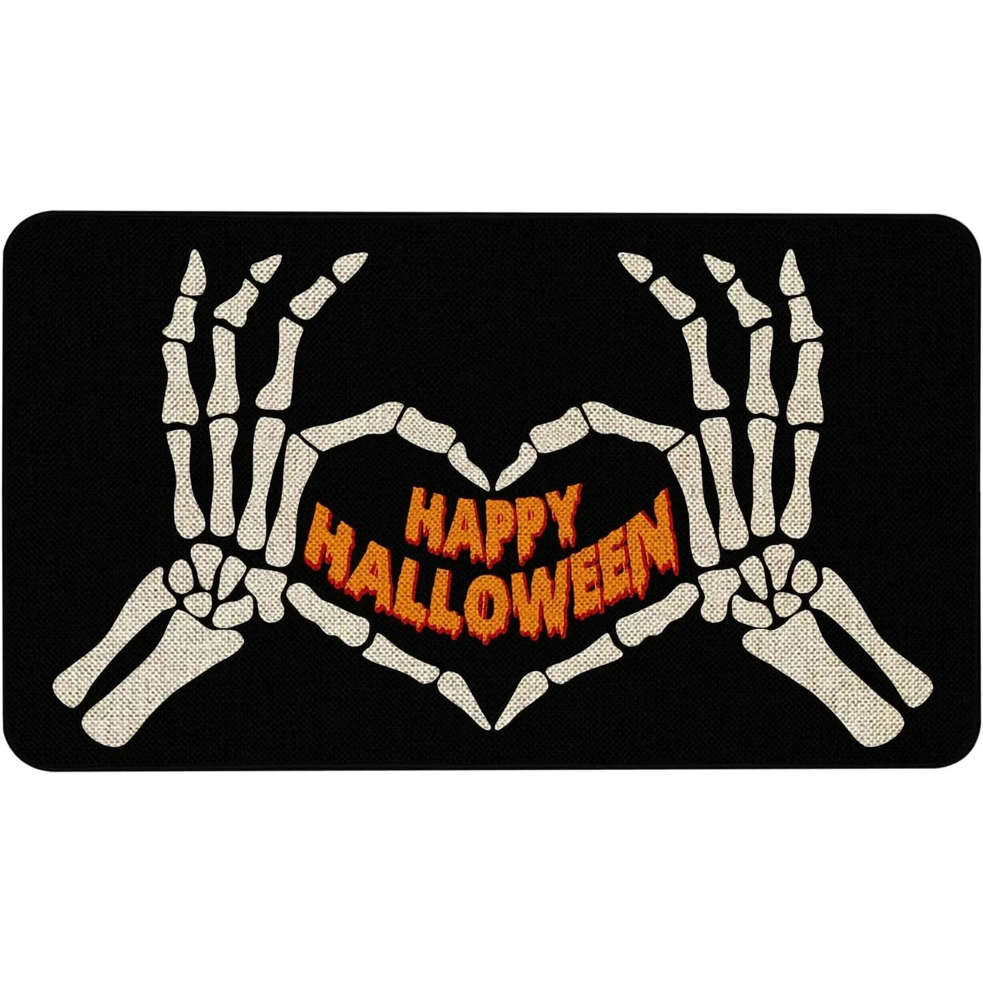 "Rock On" Skeleton Welcome Mat | Funny Halloween Floor Mat | Soft Flannel with Non-Slip Backing
