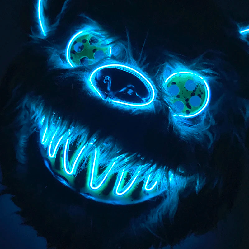 Scary LED Light-Up Halloween Mask | Creepy Rabbit &amp; Bloody Bear Styles | 3-Mode EL Wire Purge Mask