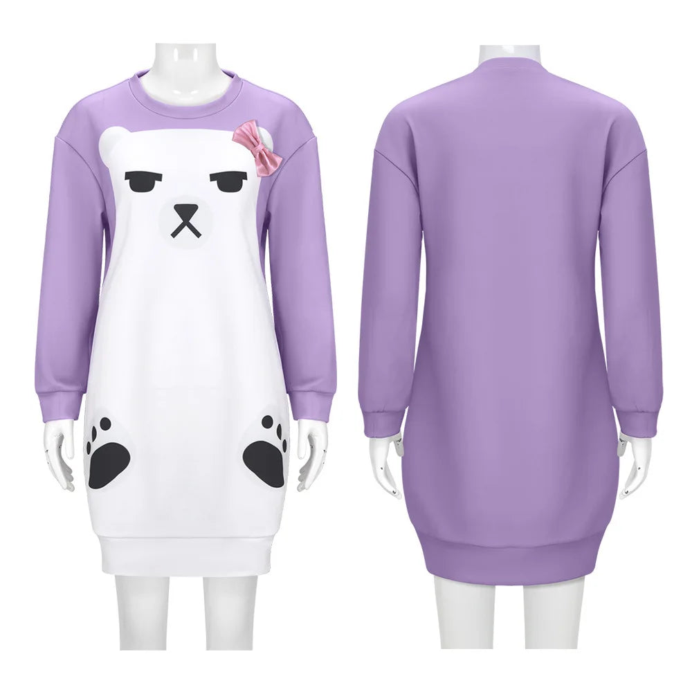 K Pop Demon Hunter of Mira Cosplay Purple Sleepdress & Headwear | White Bear Pajama | Girls Halloween Party Outfits