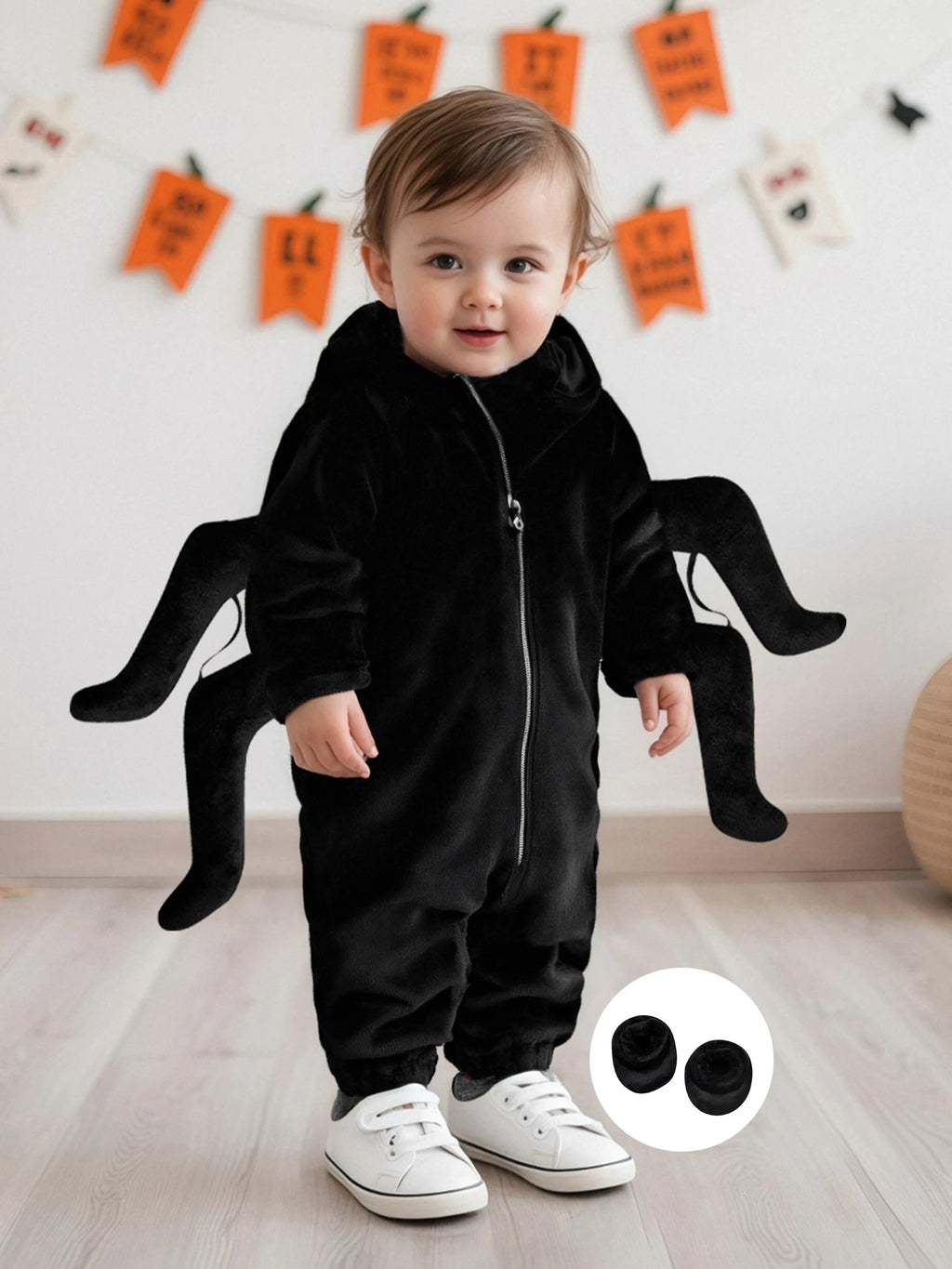 Cute Baby Spider Halloween Costume | Plush Hooded Romper Set with Booties | Deguisement Halloween Bebe