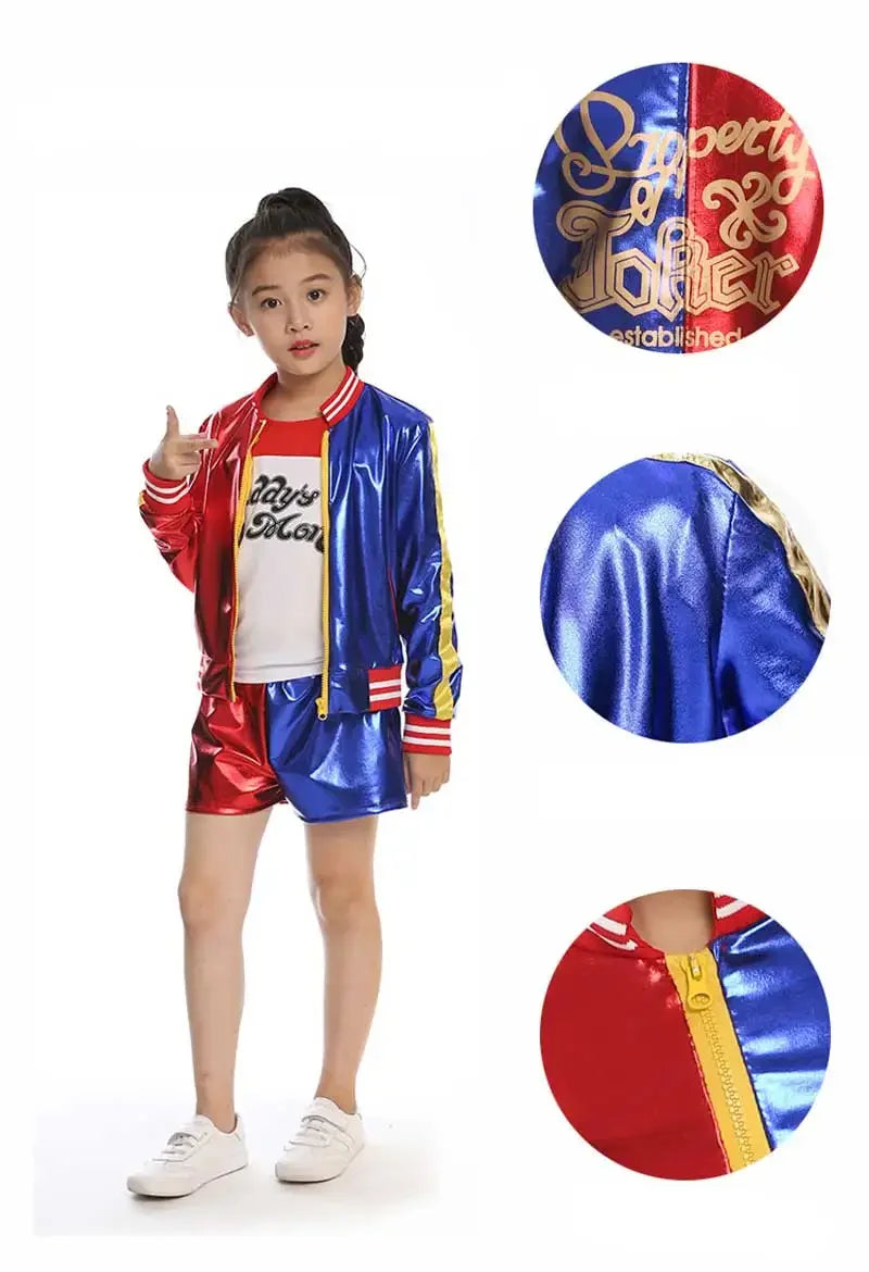 Girls Harley Villain Quinn Costume Components | Jacket, Shorts, Shirt & Accessories (Items Sold Separately) | Costume Halloween Enfant Fille