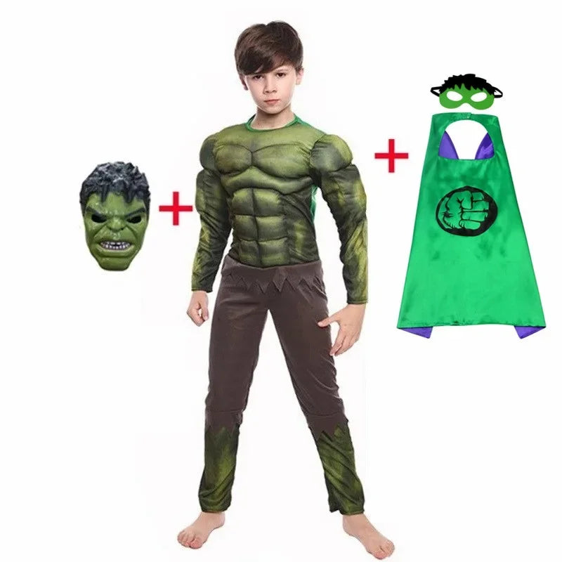 Boys Green Hulk Superhero Muscle Costume | Incredible Monster Jumpsuit Set with Mask