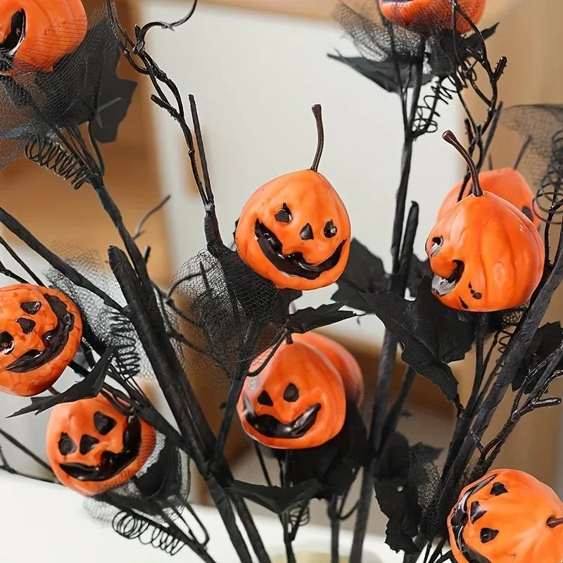 Spooky Pumpkin & Jack o' Lantern Branches (5-Pack) | Cute Halloween Tabletop Decor Stems