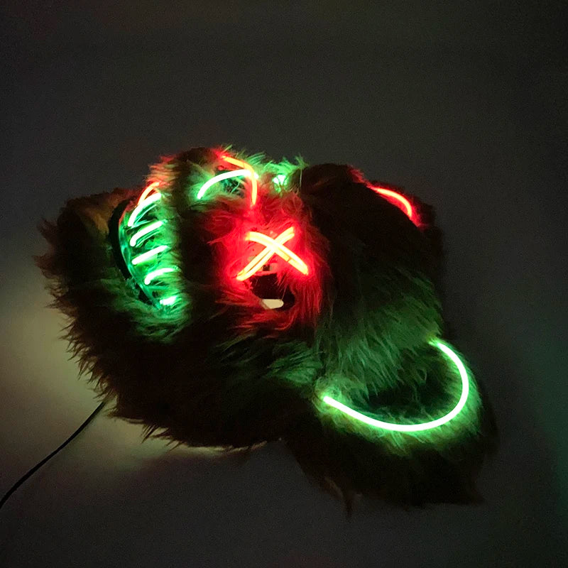 Scary LED Light-Up Halloween Mask | Creepy Rabbit &amp; Bloody Bear Styles | 3-Mode EL Wire Purge Mask