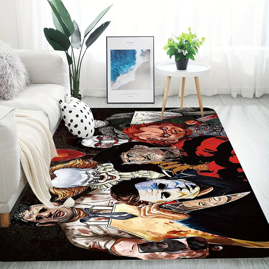 Horror Movie Icons Doormat | Classic Slasher Villains Welcome Mat | Non-Slip, Washable Halloween Decor