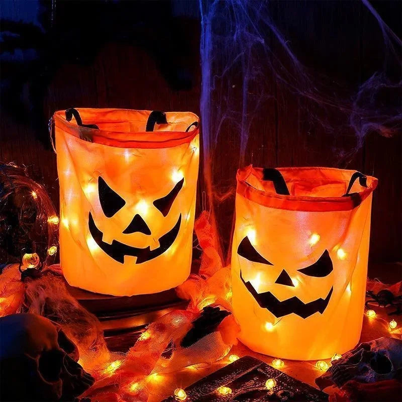 Light-Up LED Halloween Trick-or-Treat Bag | Glowing Jack-o'-Lantern Candy Basket