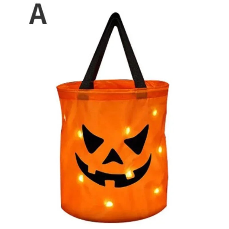 Light-Up LED Halloween Trick-or-Treat Bag | Glowing Jack-o'-Lantern Candy Basket