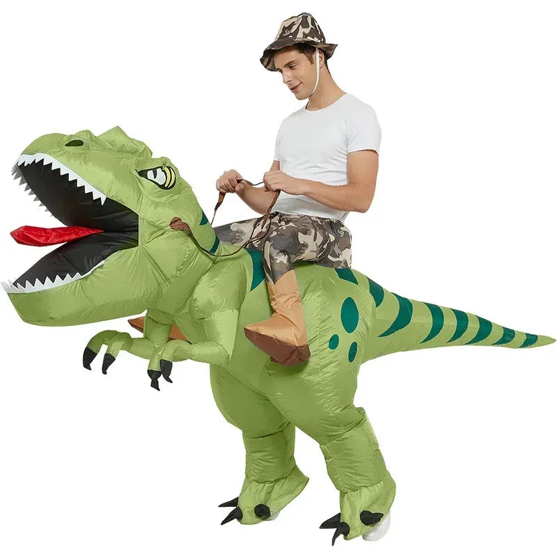 Inflatable Dinosaur Rider Costume | Funny "Ride-On" T-Rex Blow-Up Suit (Adult & Kids Unisex)