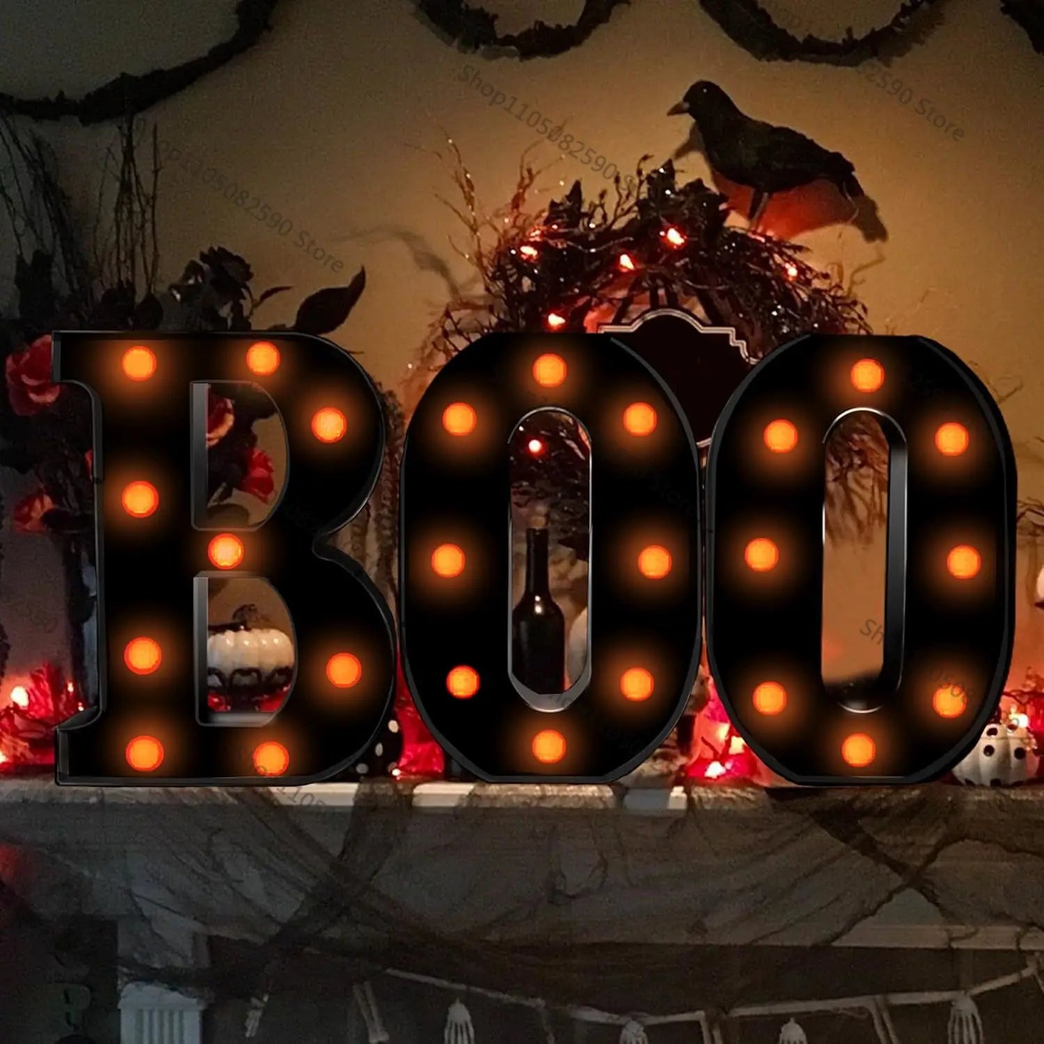 "BOO" Marquee Light-Up Letters Sign | Battery-Operated Halloween Decor