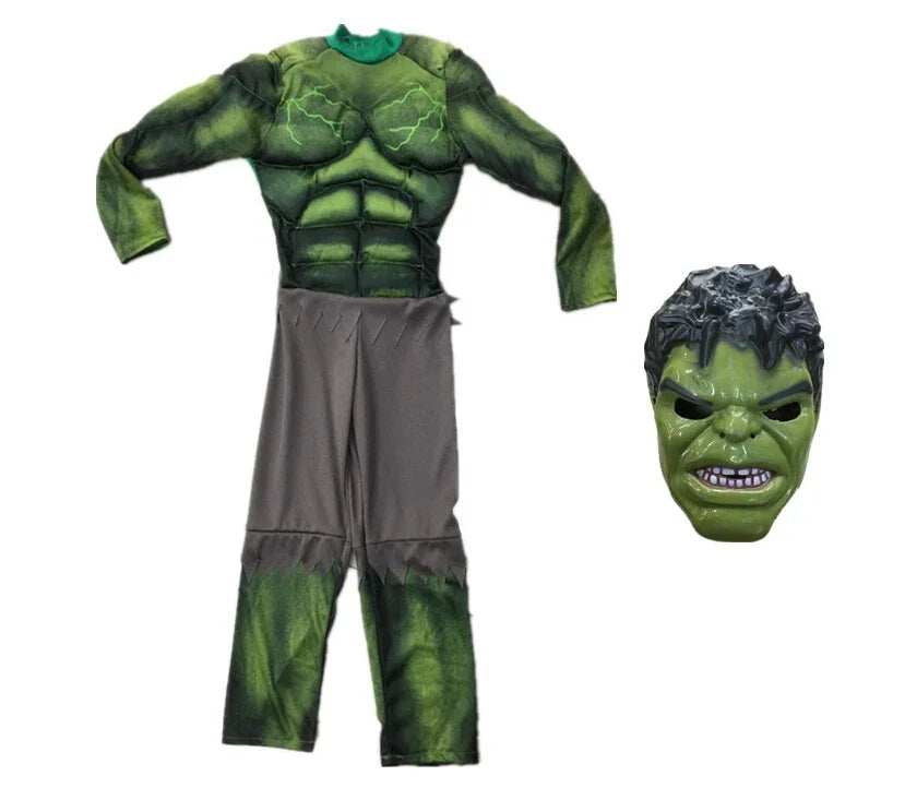 Boys Green Hulk Superhero Muscle Costume | Incredible Monster Jumpsuit Set with Mask