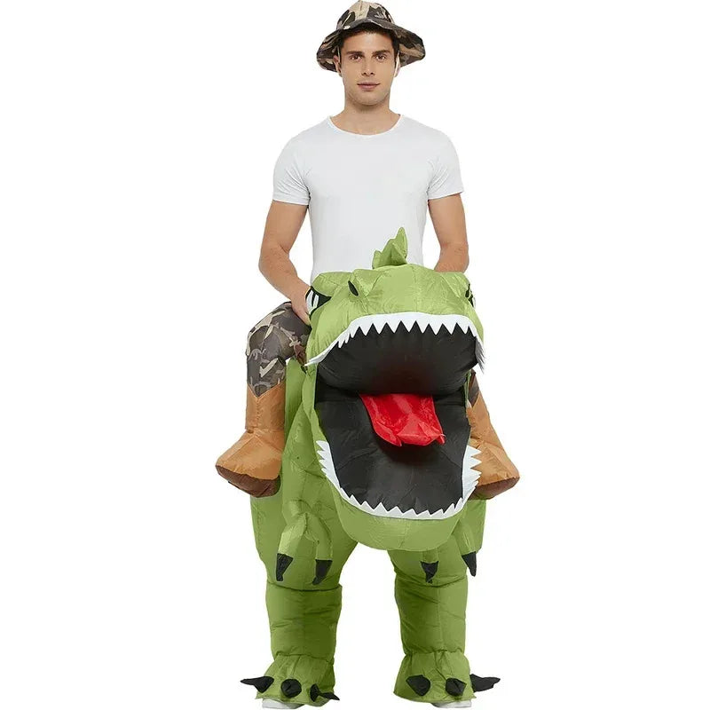 Inflatable Dinosaur Rider Costume | Funny "Ride-On" T-Rex Blow-Up Suit (Adult & Kids Unisex)
